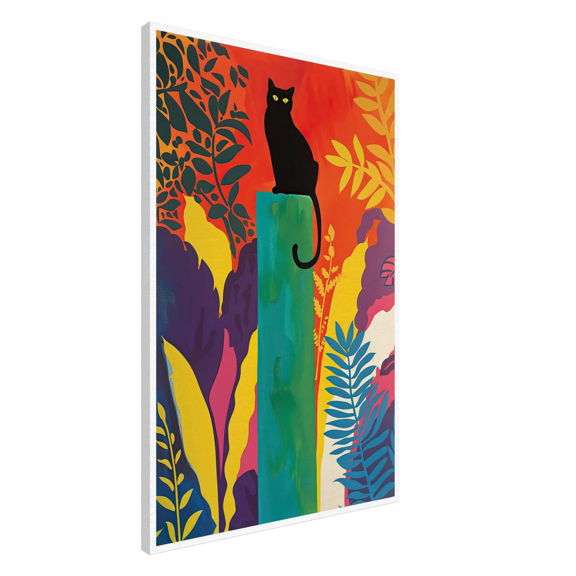 Black Cat on Green Post Tropical Foliage Matisse Style Poster - Image 3