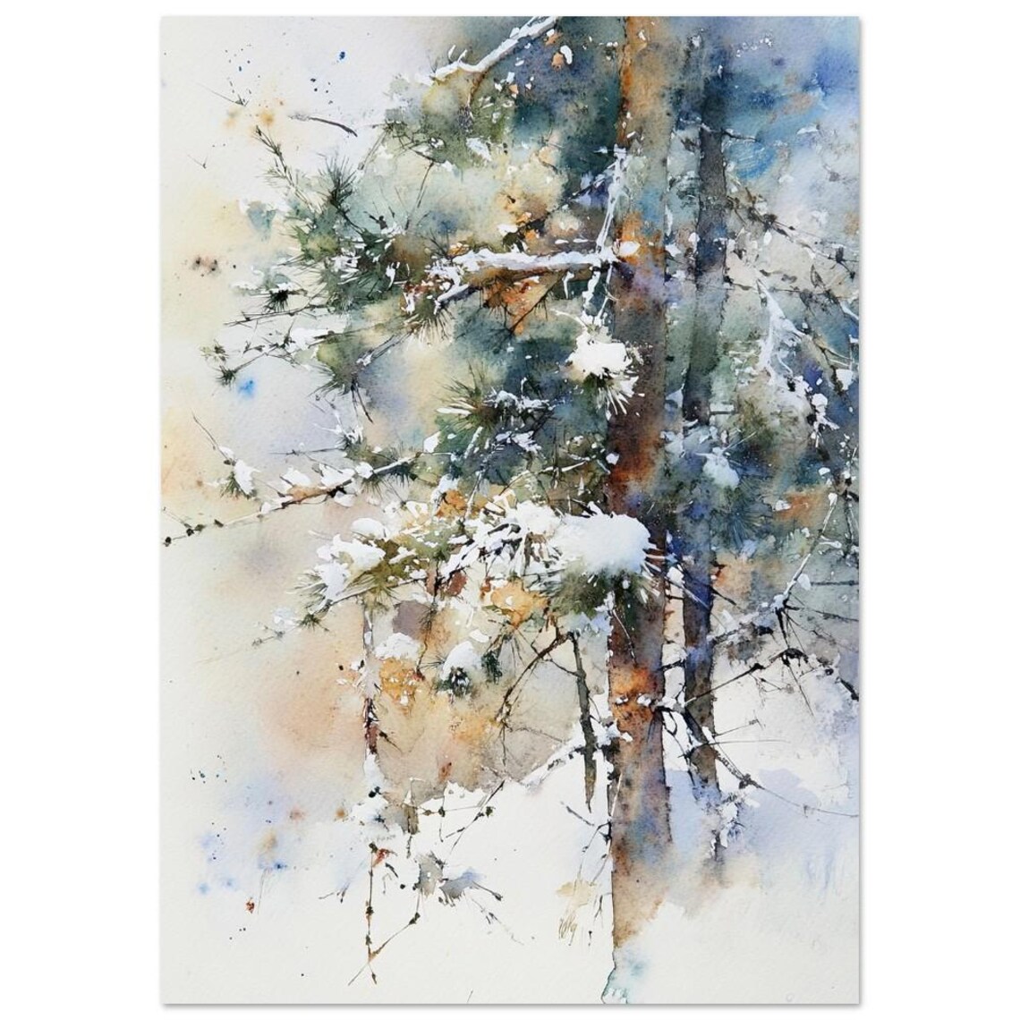 Pine Tree Watercolor Painting, Winter Pines Art Print - Image 3