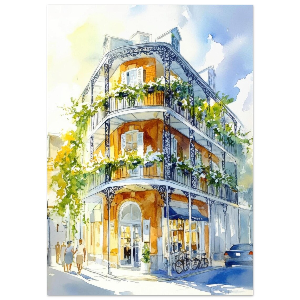 New Orleans Watercolor Painting Print, French Quarter