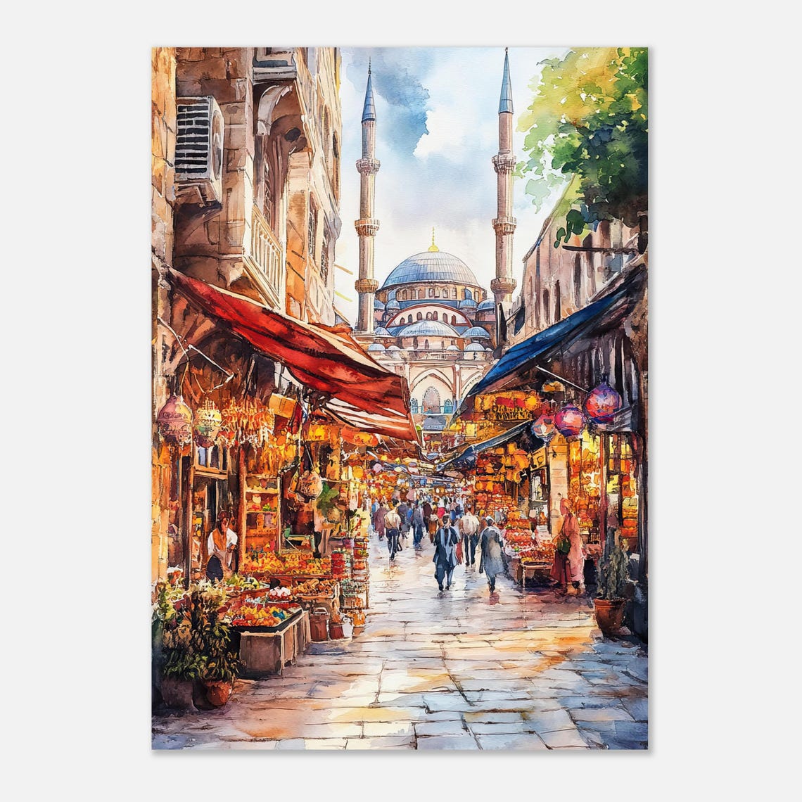 Grand Bazaar Istanbul Wall Art Print Nuruosmaniye Mosque Watercolor Painting Turkish Market Street Art Oriental Travel Poster Trkiye Poster - Image 3