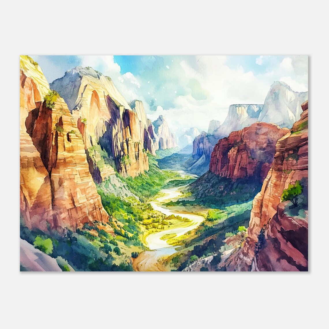 Zion National Park Canyon Wall Art Print Angels Landing View Watercolor Painting Utah Landscape Painting Traveller Poster By - Image 3
