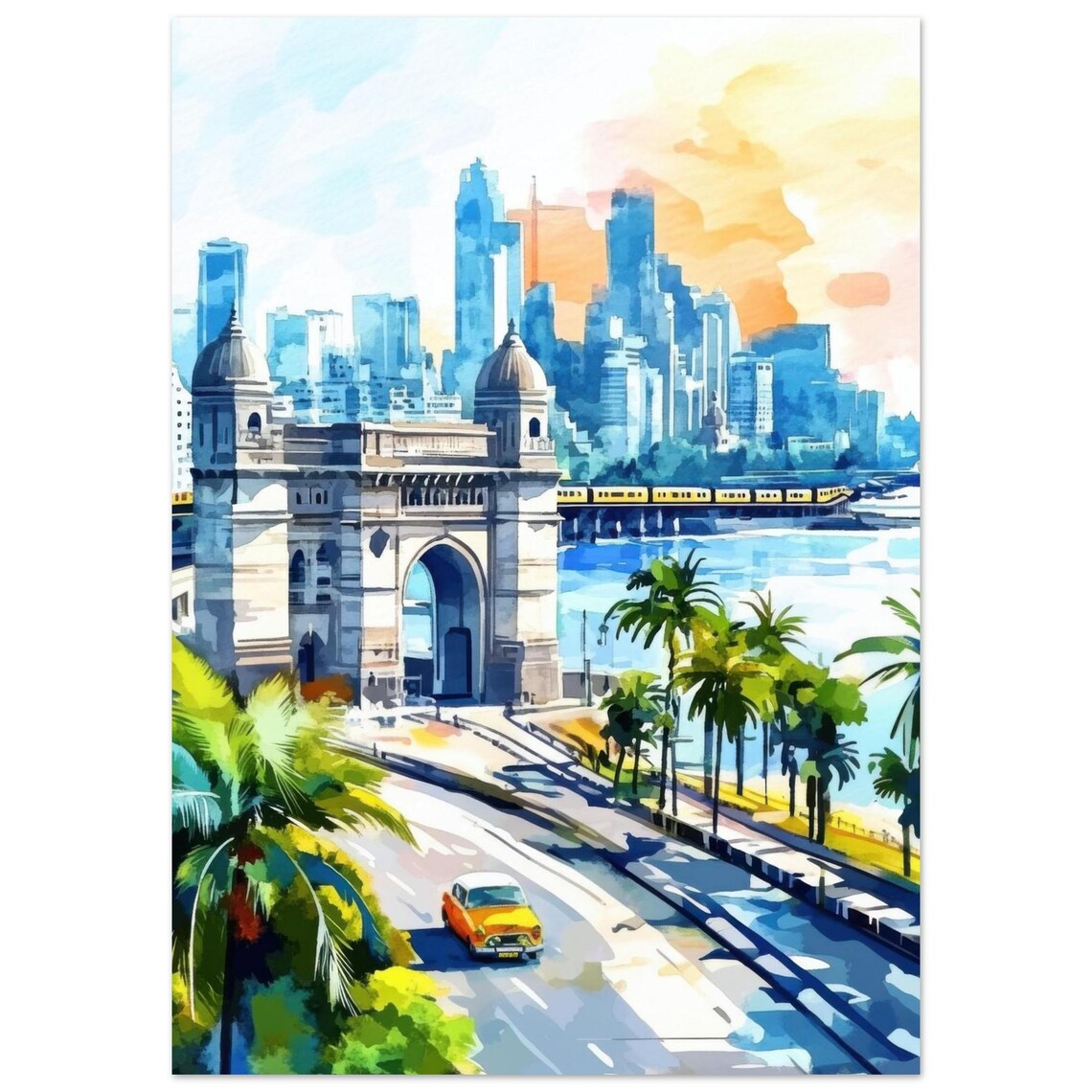 Gateway Of India Mumbai Watercolor Travel Poster