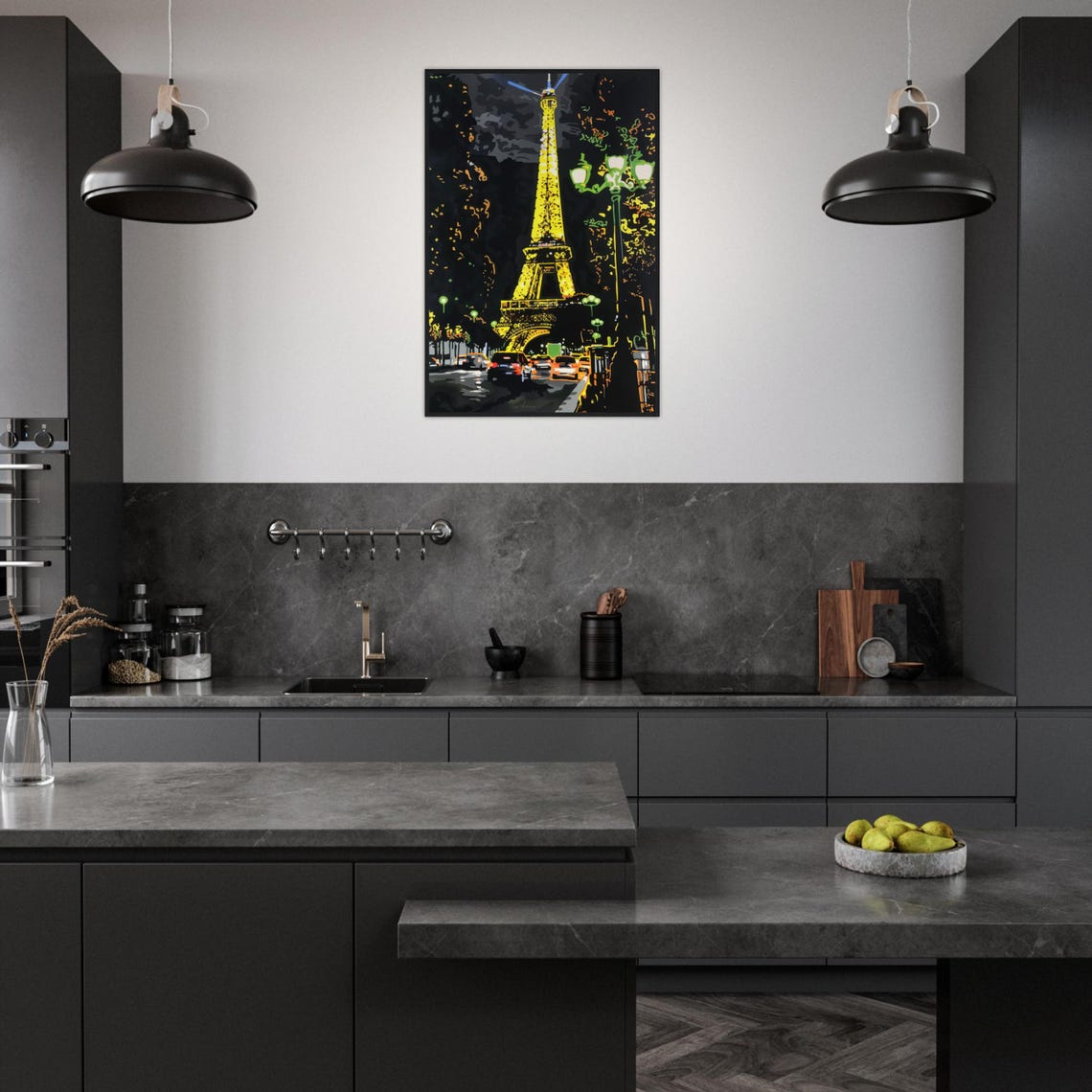 Eiffel Tower Glowing Gold Lights Paris Night Cityscape Poster - Image 2