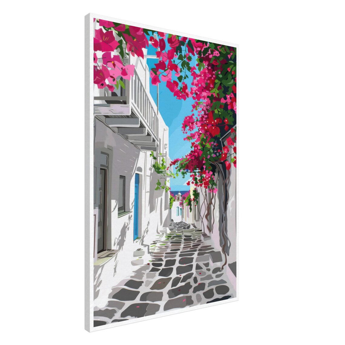 Greek Island Street Bougainvillea Whitewashed Alley Art Print - Image 2