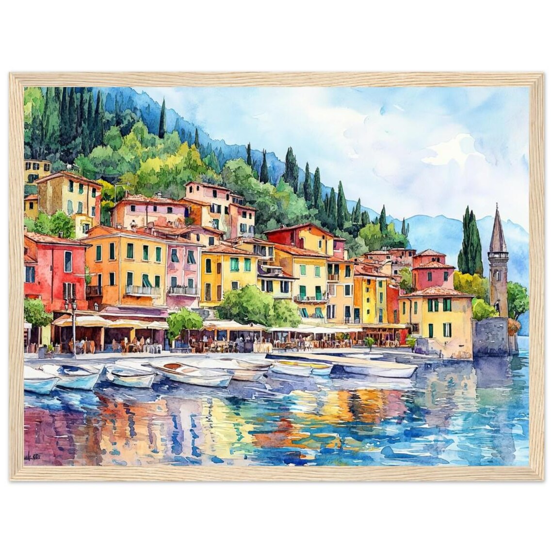 Lake Como Village Watercolor Art Print, Italy