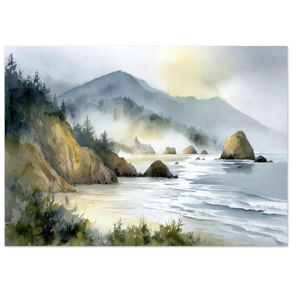 Cannon Beach Oregon Watercolor Art Print
