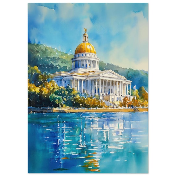 Charleston West Virginia Capitol Golden Dome Watercolor Poster