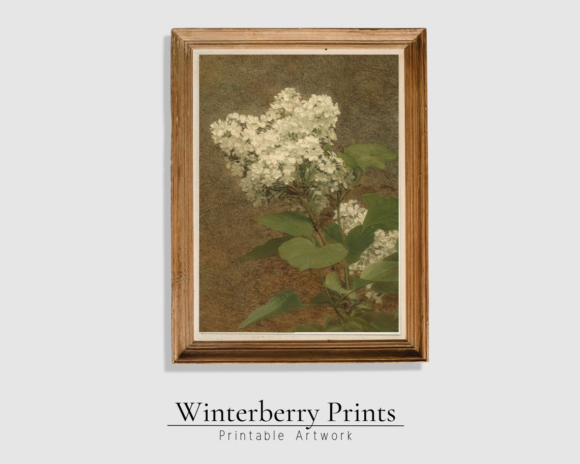 White Lilac Botanical Vintage Oil Painting Branch Portrait Poster - Image 5