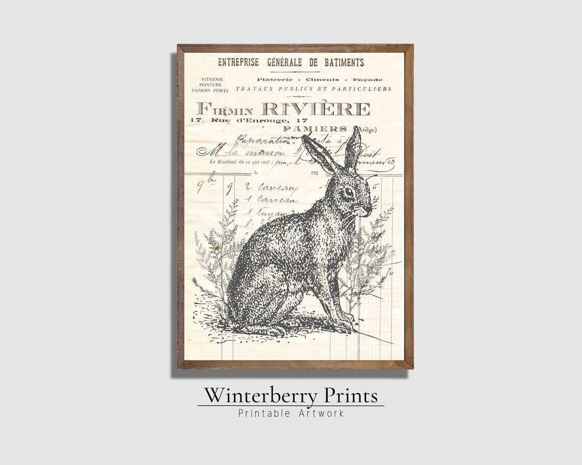 Easter Bunny Art Print, Vintage Easter Decor