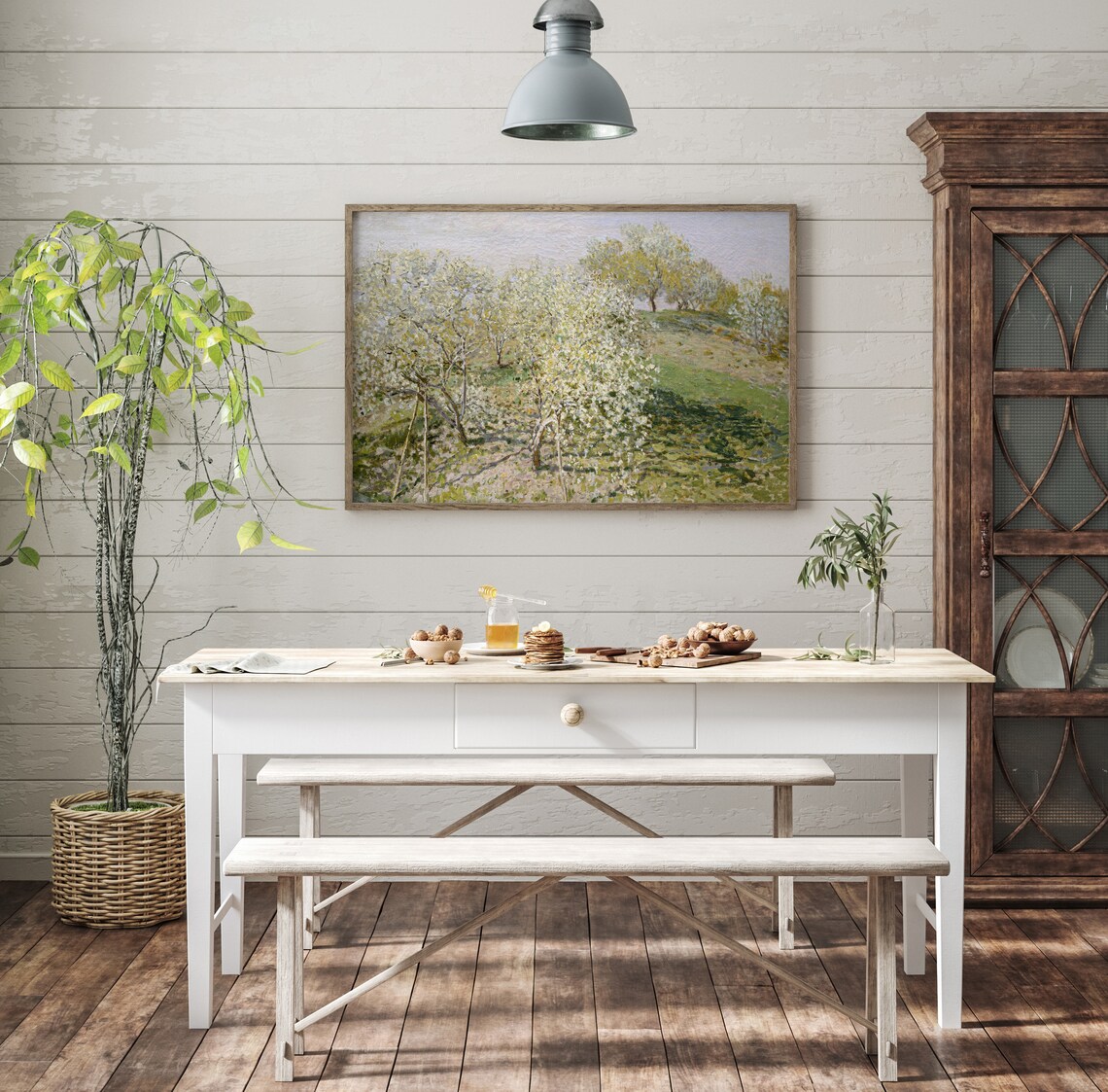 Spring Flowering Fruit Trees In Bloom Hillside Impressionist Art Poster - Image 2
