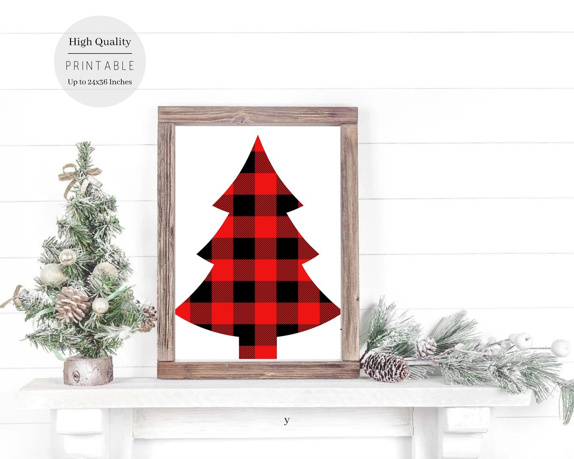 Red Black Buffalo Plaid Christmas Tree Graphic Rustic Farmhouse Poster - Image 2