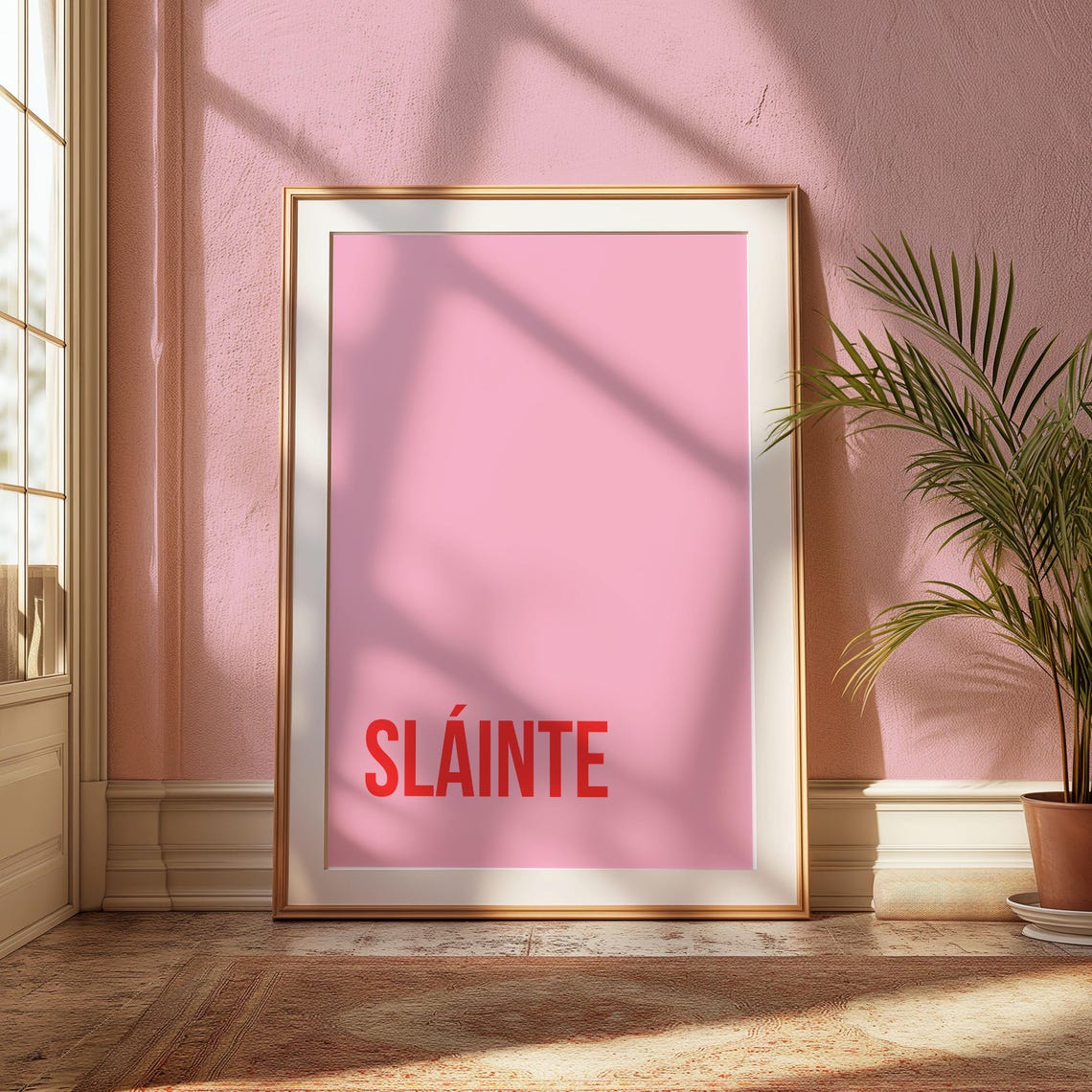 Bold Slainte Red On Pink Irish Toast Typography Quote Art Print - Image 4