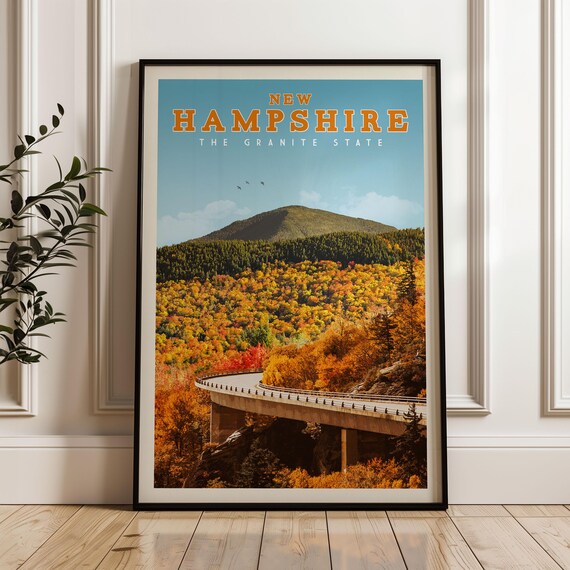 New Hampshire Granite State Fall Foliage Mountain Road Travel Poster