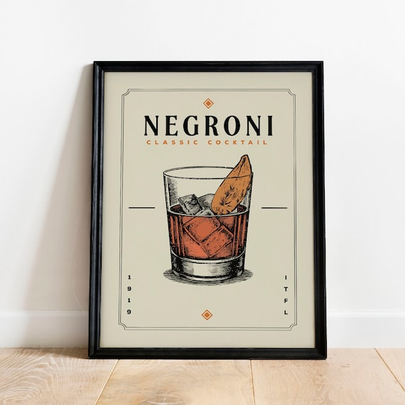 Negroni Classic Cocktail 1919 Vintage Italian Bar Art Poster