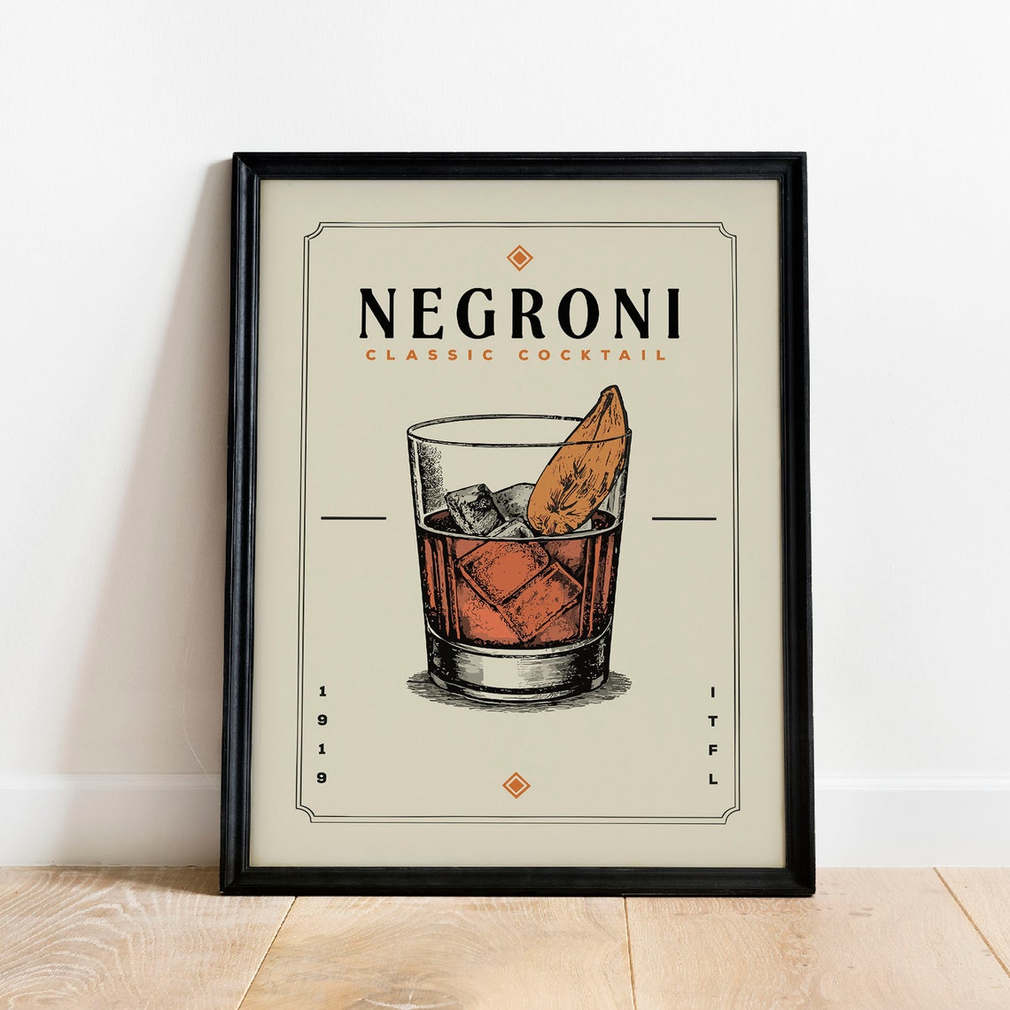 Negroni Classic Cocktail 1919 Vintage Italian Bar Art Poster