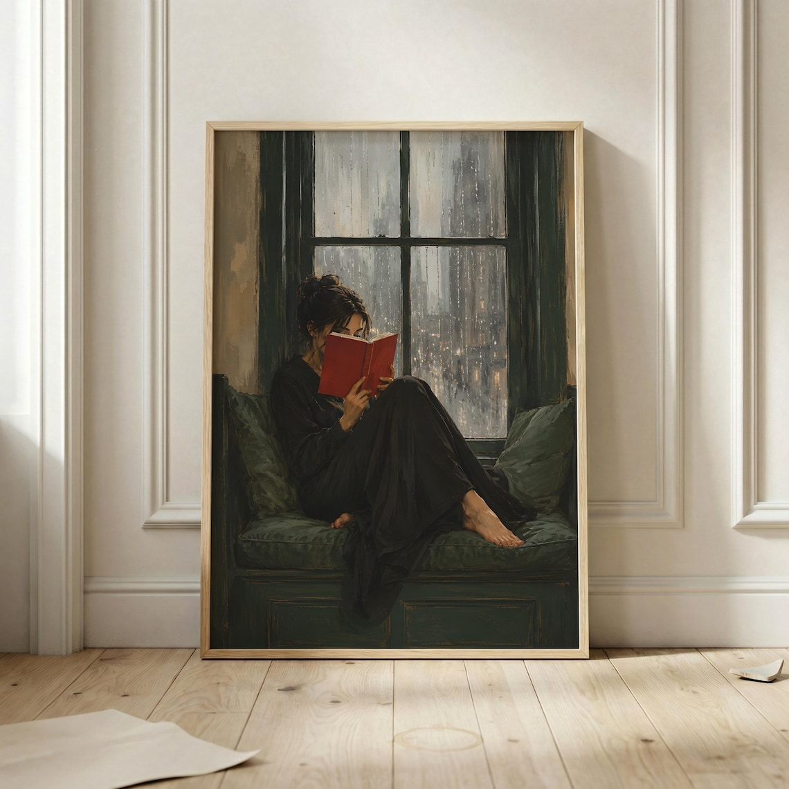 Rainy Window Reading Art Print, Moody Book Lover