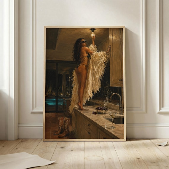 Cowgirl Feather Boa Changing Light Bulb Western Kitchen Glam Poster