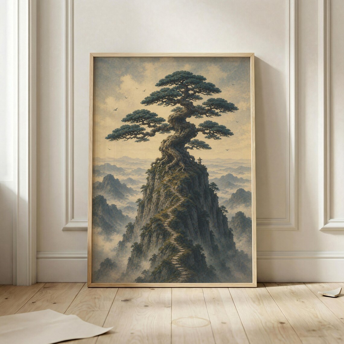 Old Oak Tree Landscape, Vintage Italian Countryside Poster