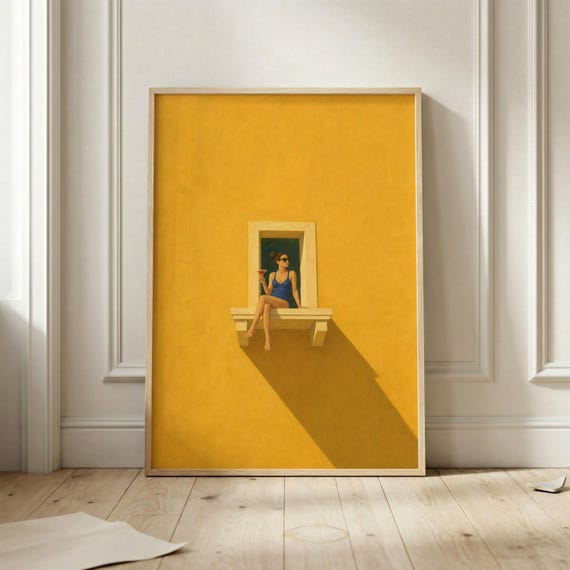 Mediterranean Sunlit Window Poster, Minimalist Travel Poster