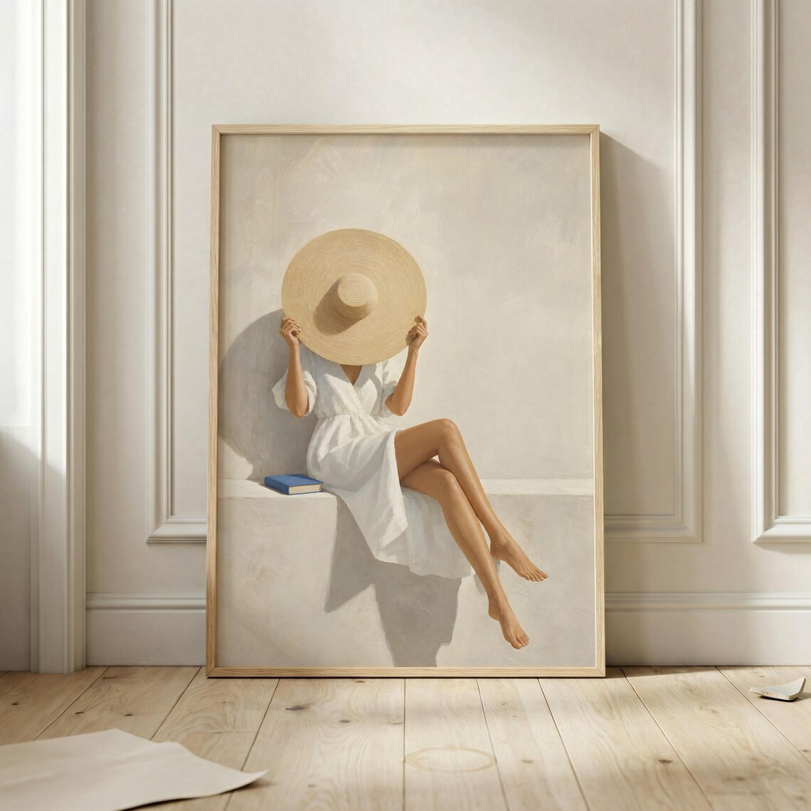 Mediterranean Woman Reading, Neutral Summer Art Print