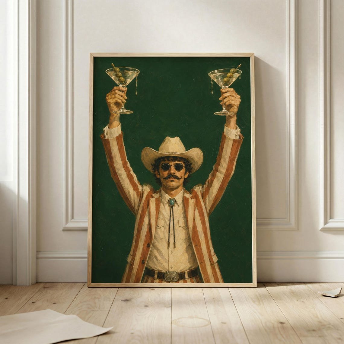 Western Cowboy Double Martini Toast Retro Cocktail Saloon Poster