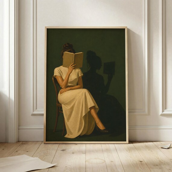Moody Reader Wall Art Print Dark Academia Poster Woman Reading Painting Literary Decor Vintage Inspired Book Lover