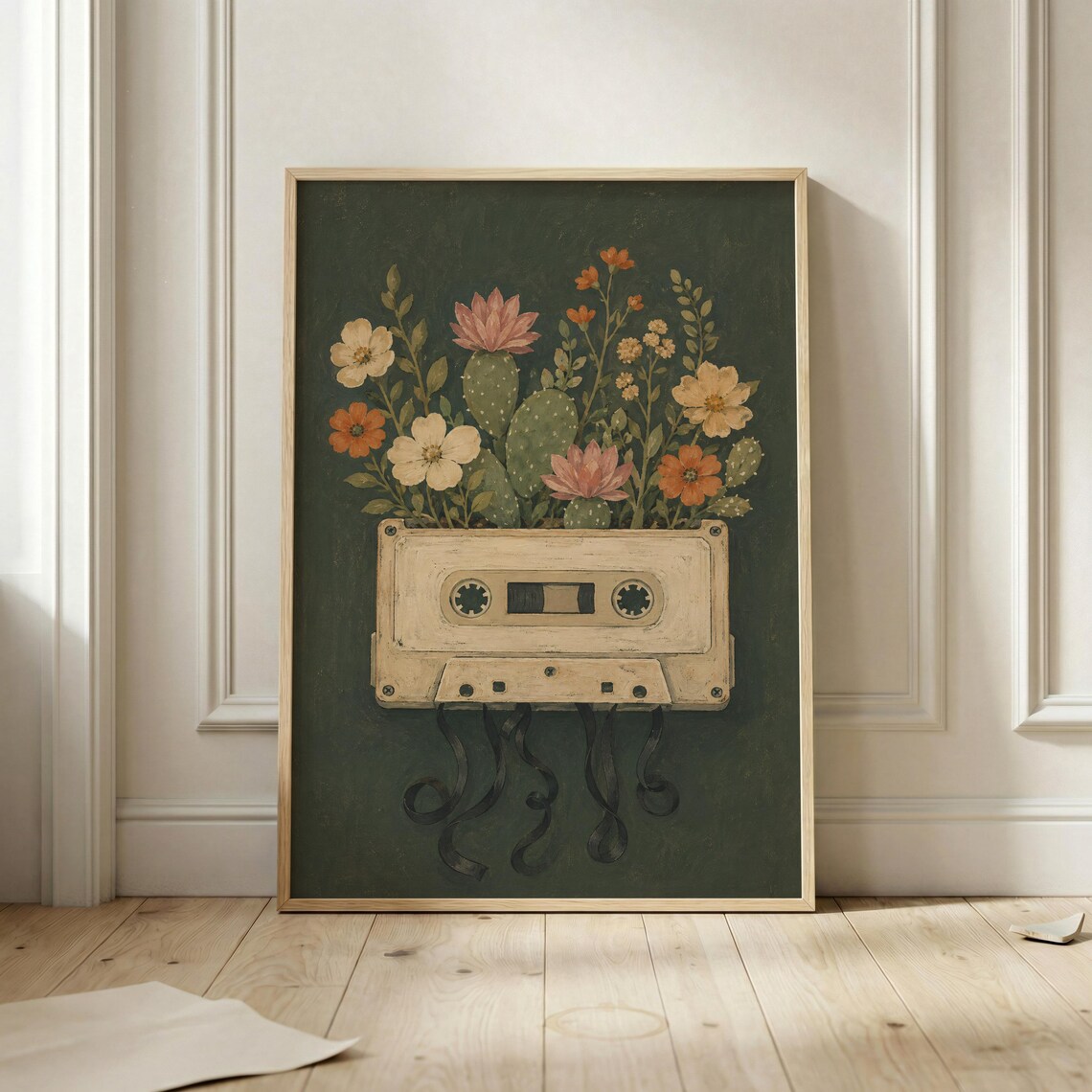 Cactus Flower Vintage Cassette Poster Print