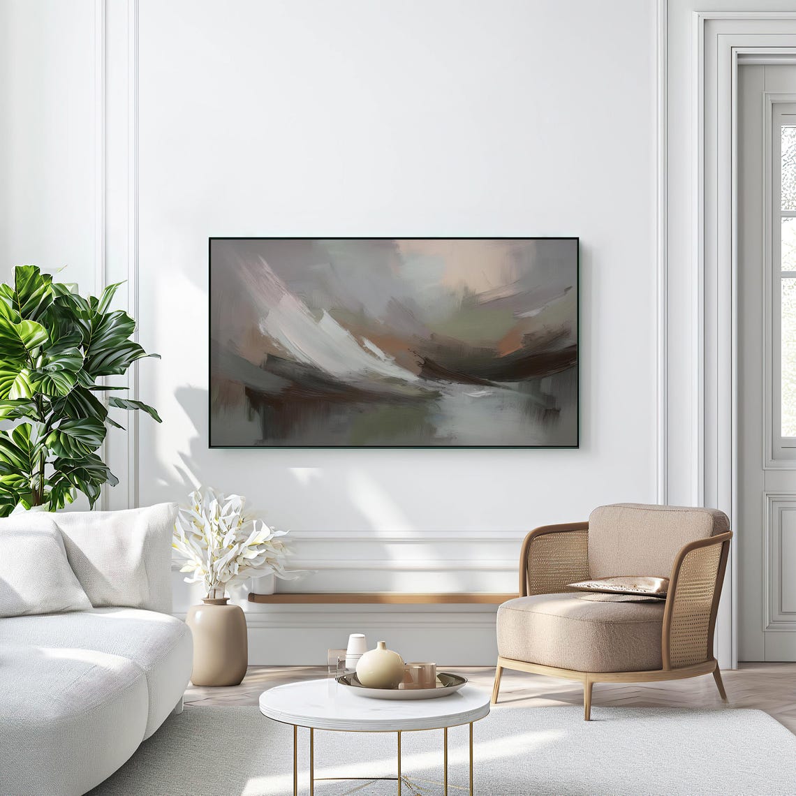 Neutral Abstract Painting Taupe Gray Brushstroke Minimalist Poster - Image 2