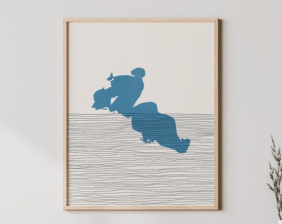Abstract Minimalist Clearwater Lake Minnesota Line Art Blue Poster
