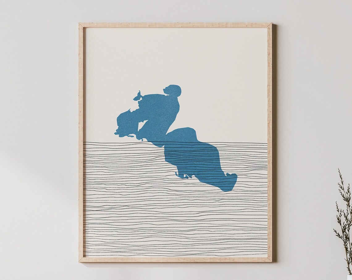 Abstract Minimalist Clearwater Lake Minnesota Line Art Blue Poster