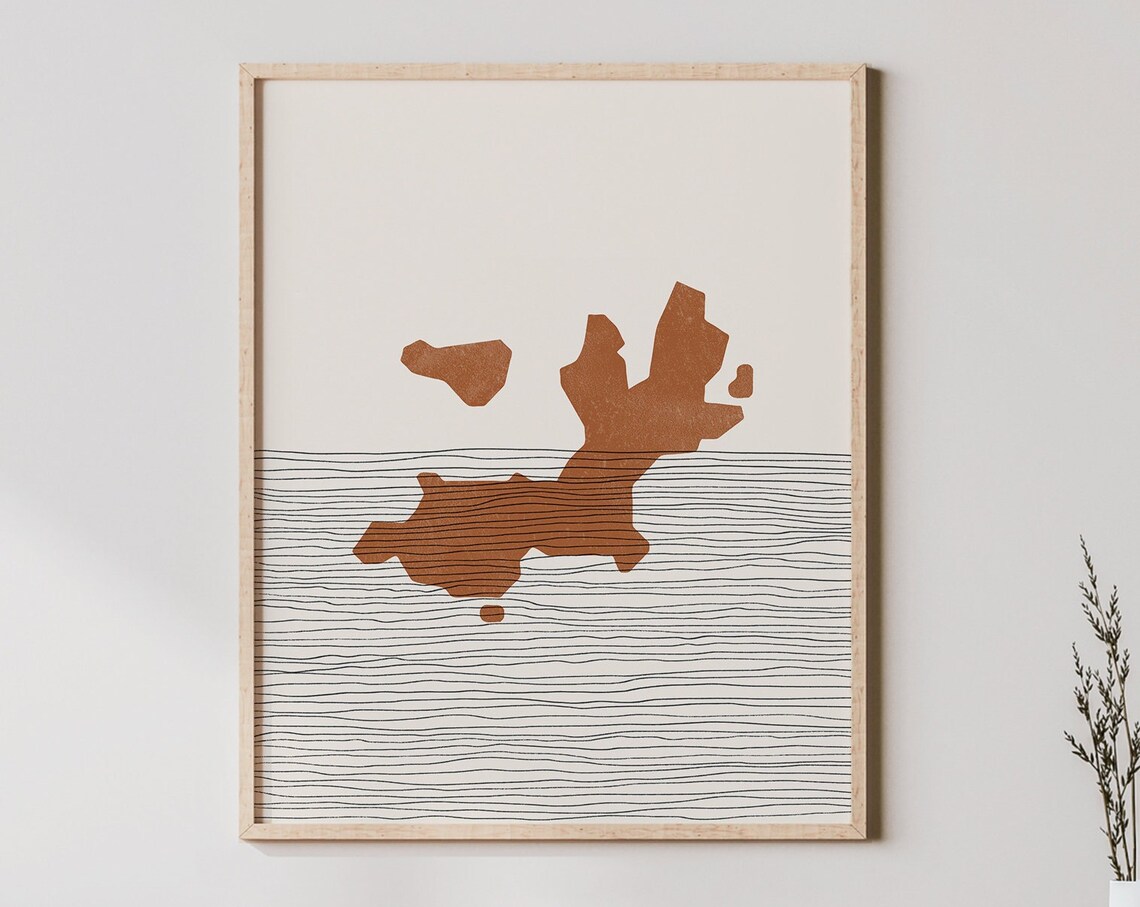 Terre De Haut Guadeloupe Island Map Abstract Boho Line Print