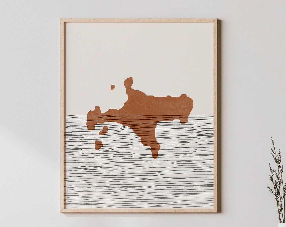Angular Terracotta Island Minimalist Line Art Boho Wall Poster