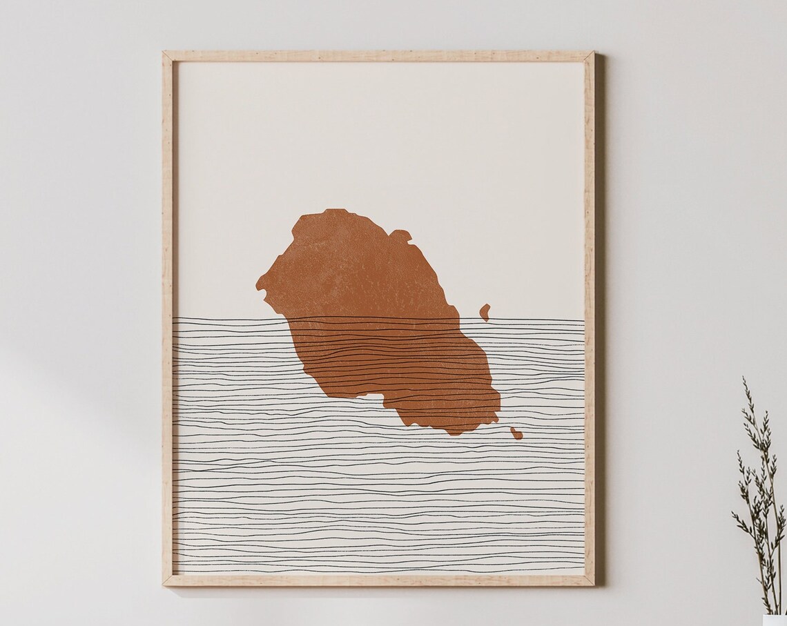 Graciosa Island Minimalist Terracotta Boho Travel Map Art Poster
