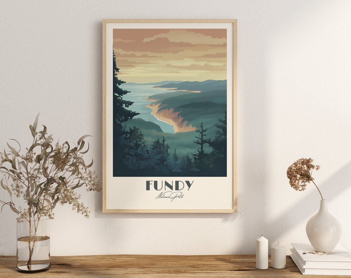 Fundy National Park Vintage Coastal Sunset Travel Poster Canada