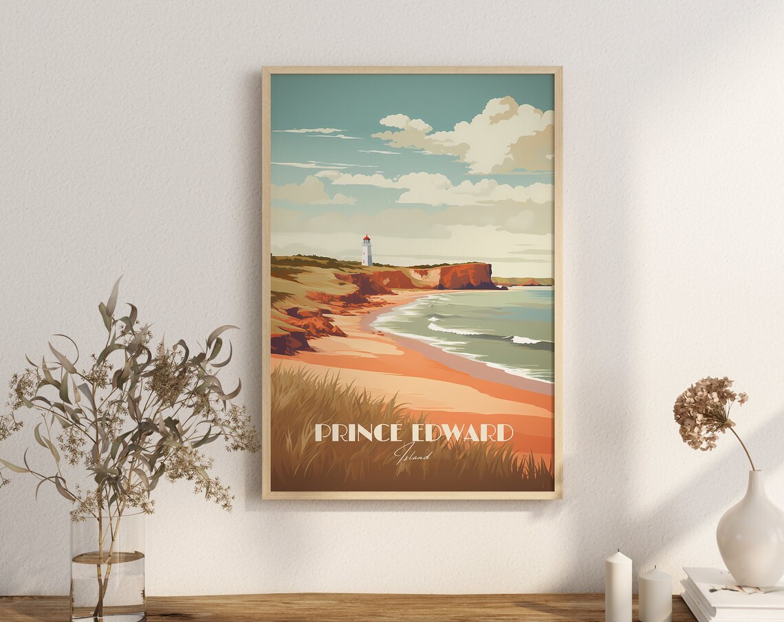 Pei Beach Strolls Lighthouse Views Travel Poster