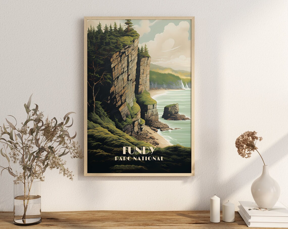 Fundy Parc National Dramatic Cliffs Sea Scenic Travel Poster