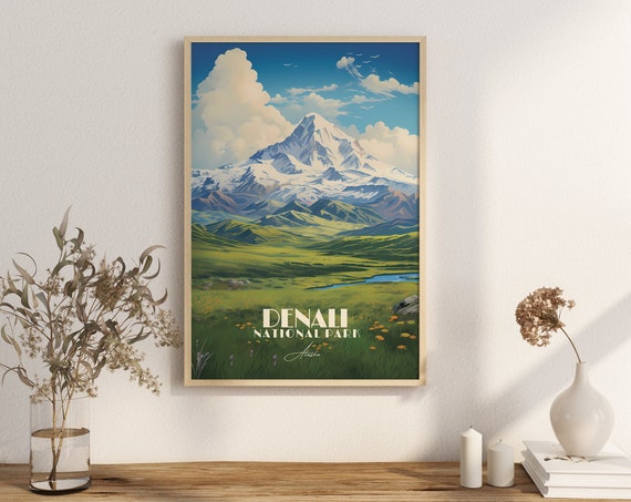 Poster Denali National Park Print Alaska Usa Wall Decor Art Autumn Mont Lake