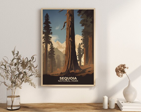 Sequoia National Park Vintage Giant Redwood Forest Travel Poster