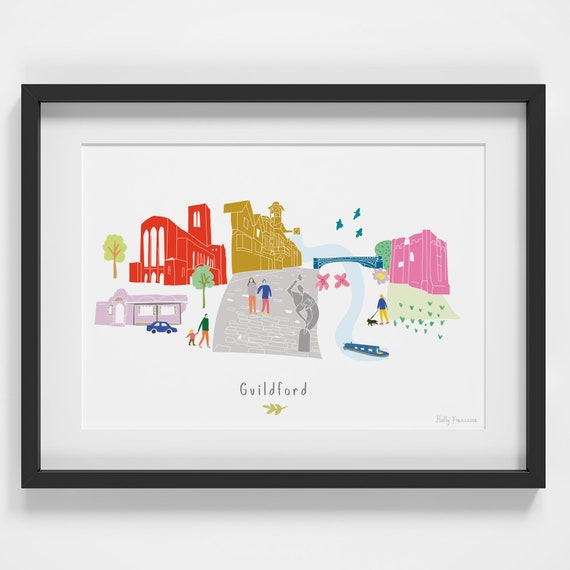 Guildford Skyline Cityscape Landmarks Art Print