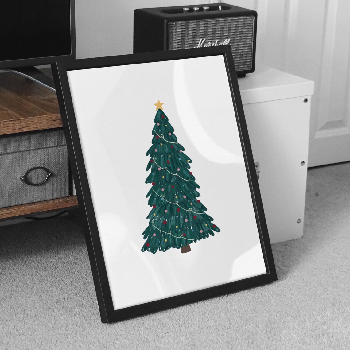 Minimalist Watercolor Christmas Tree Gold Star Holiday Art Print - Image 3