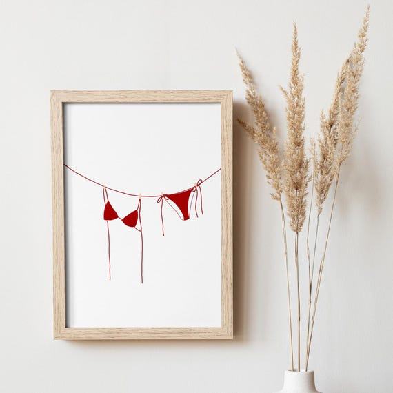 Red Bikini Print, Trendy Coastal Wall Art