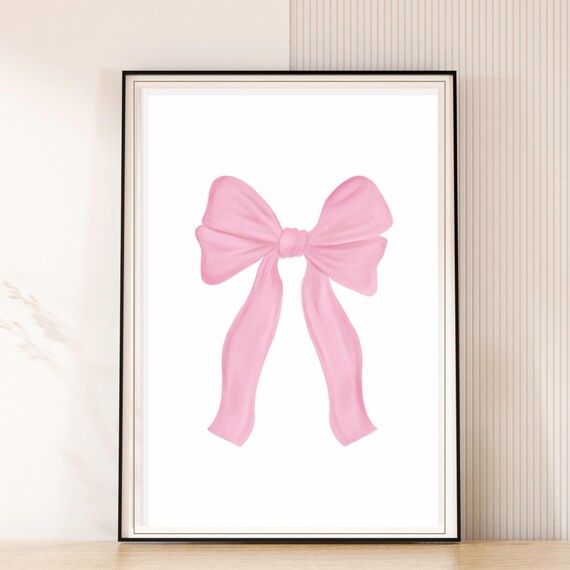 Pink Bow Watercolor Illustration Girly Nursery Decor Art Poster