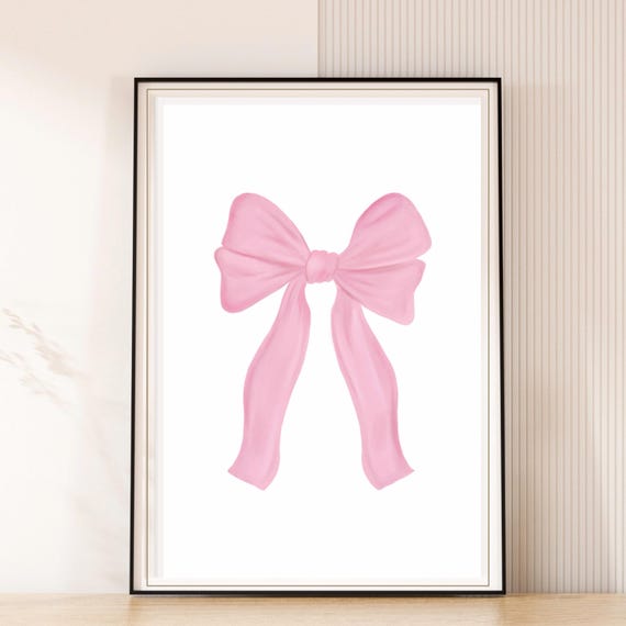 Sweet Pink Bow Wall Art Nursery Decor Print Girly Ribbon Illustration