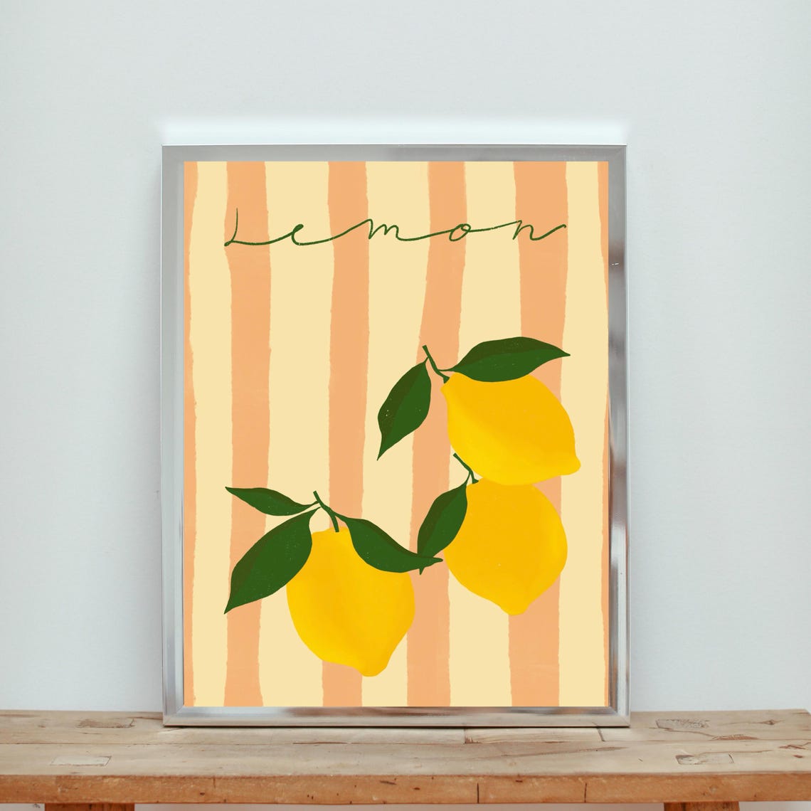 Fresh Lemons Citrus Illustration Striped Background Kitchen Art Poster - Image 3