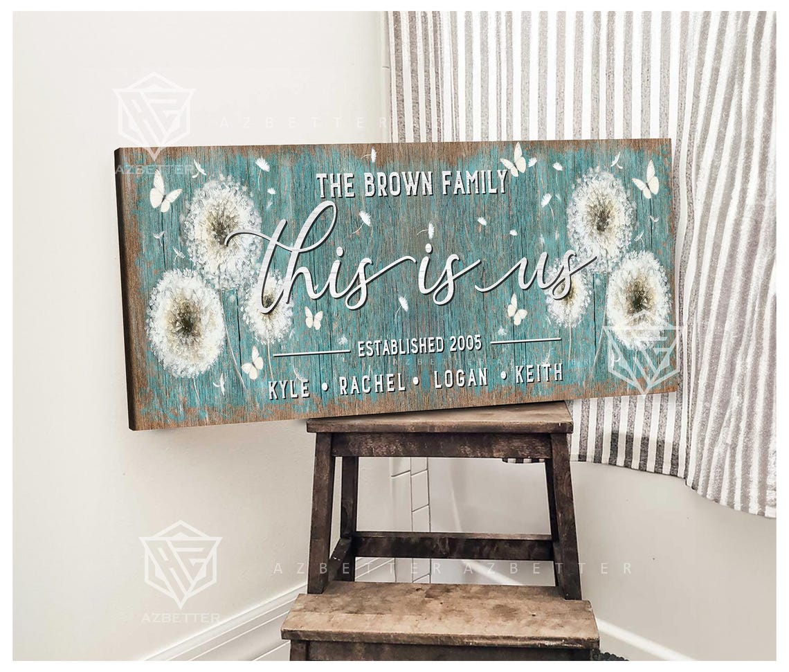 The Brown Family This Is Us Teal Dandelion Distressed Wood Sign Poster