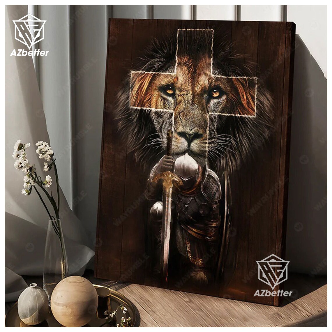 Lion of Judah Knight of God in Armor Holding Sword Christian Faith Poster - Image 3