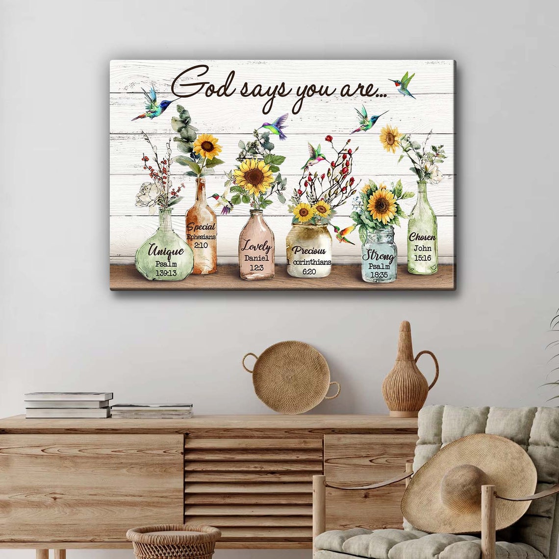 God Says You Are Mason Jars with Sunflowers Bible Verse Poster - Image 3