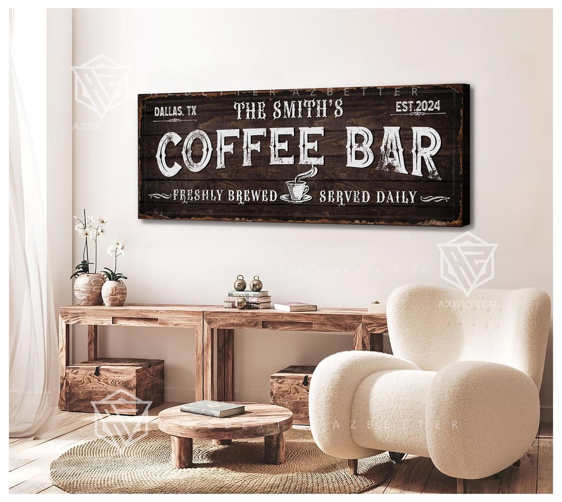 The Smith's Coffee Bar Dallas TX Freshly Brewed Rustic Sign Poster - Image 4