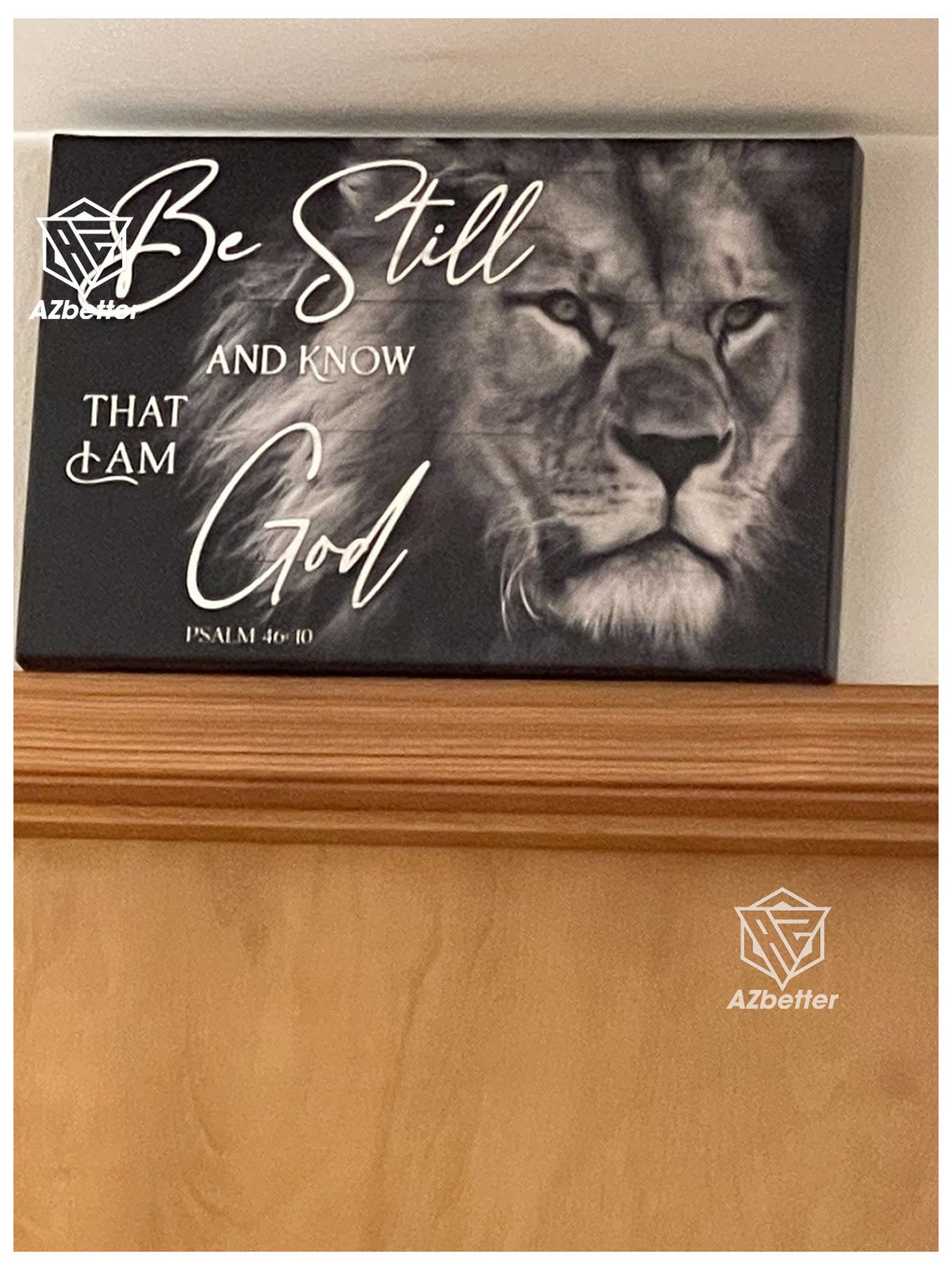 Black And White Lion Be Still And Know I Am God Psalm Verse Poster - Image 3