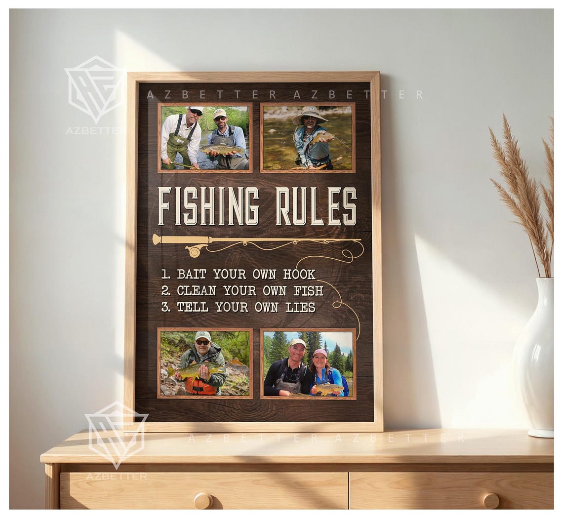 Fishing Rules Photo Collage Humorous Angler Tribute Canvas Wall Poster - Image 5